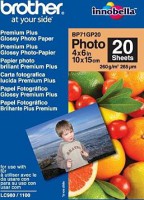 Brother BP71GP20, Premium Plus Glossy Photo Paper - 4x6", 20 Sheets Per Pack