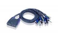 Aten CS-64US, Petite 4 Port USB KVM Switch with Audio - 0.9m Cables Built In, 1 Year
