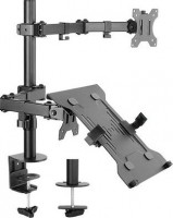 Brateck LDT12-C1M2KN, Economical Monitor Arm with Laptop Holder Fit Most 13"-32" Monitors, Up to 8kg/Screen, VESA