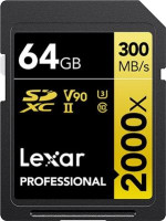 Lexar LSD2000064G-BNNNG, Professional 2000X Gold, 64GB, SDHC, UHS-II, Read Speed: Up to 300MB/s, Write Speed: Up to 260MB/s