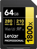 Lexar LSD1800064G-BNNNG, Professional 1800X Gold, 64GB, SDXC, UHS-II, Read Speed: Up to 280MB/s, Write Speed: Up to 210MB/s