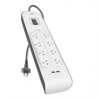 Belkin BSV804AU2M, 8 OUTLET SURGE PROTECTOR WITH 2M CORD WITH 2 USB PORTS (2.4A), 1 Year