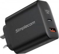 Simplecom CU265, Dual Port Fast Charger, USB-C+USB-A, 65W,