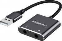 Simplecom CA152, USB to 3.5mm Audio and Microphone Sound Card Adapter, Length: 15cm