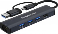 Simplecom CHN435, USB-C and USB-A Adapter, 4xUSB3.2, 1xRJ45, 1 Year Warrnaty