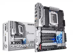 Gigabyte GA-X399-DESIGNARE-EX, X399 DESIGNARE EX TR4 ATX Motherboard, AMD X399 chipset, AMD TR4, 8x DIMMs, max. up to 128GB, DDR4-3600/2133 - 2x PCIe x16(running at x16), 2x PCIe x16(running at x8), 1 Gigabyte GA-X399-DESIGNARE-EX, X399 DESIGNARE EX TR4 ATX Motherboard, AMD X399 chipset, AMD TR4, 8x DIMMs, max. up to 128GB, DDR4-3600/2133 - 2x PCIe x16(running at x16), 2x PCIe x16(running at x8), 1