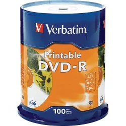 Verbatim 95153, DVD-R 100Pk Spindle, White InkJet Printable, 4.7GB 16x, 1 Year Verbatim 95153, DVD-R 100Pk Spindle, White InkJet Printable, 4.7GB 16x, 1 Year