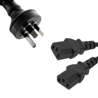 8Ware RC-3085AU-030, Power Cable, 3-Pin AU to 2 IEC C13 Male to Female, 3m