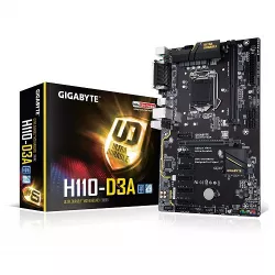 Gigabyte GA-H110-D3A, H110 D3A ATX MB LGA1151 Socket, 2x DDR4 Memory Slots (Up to 32GB 2133 MHz), 2x USB 3.1 Gen 1, 2x USB 2.0, 1x PCI-E 3.0 x16, 5x PCI-E 2.0 x1 slots, 4x SATA III 6Gb/s Connectors Gigabyte GA-H110-D3A, H110 D3A ATX MB LGA1151 Socket, 2x DDR4 Memory Slots (Up to 32GB 2133 MHz), 2x USB 3.1 Gen 1, 2x USB 2.0, 1x PCI-E 3.0 x16, 5x PCI-E 2.0 x1 slots, 4x SATA III 6Gb/s Connectors