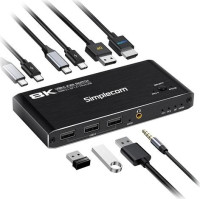 Simplecom KM470, 2 Port USB-C KVM Switch 8K Docking Station, HDMI 2.1, DP for Laptop Tablet