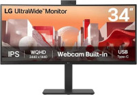 LG 34BA85QE-B, 34", USB-C Webcam Curved Monitor, WQHD IPS Screen, 3440x1440, 21:9, 5ms, 60Hz, 2xHDMI, 1xDP, USB, Speakers, VESA, Height Adjustable, Swivel, Tilt