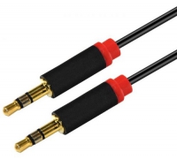 Astrotek AT-3.5MMAUX-2, Stereo 3.5mm Flat Cable Male to Male Black with Red Mold, 2m