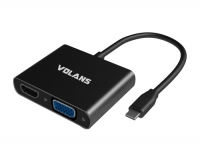 Volans VL-UCVH3C, Aluminium USB-C Multiport Adapter, Power Delivery, 4K HDMI/VGA/USB3.0