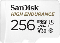 SanDisk SDSQQNR-256G-GN6IA, High Endurance 256GB microSD 100MB/s 40MB/s 20K hrs 4K UHD C10 U3 V30 -40°C to 85°C Heat Freeze Shock Temperature Water X-ray Proof SD Adapter